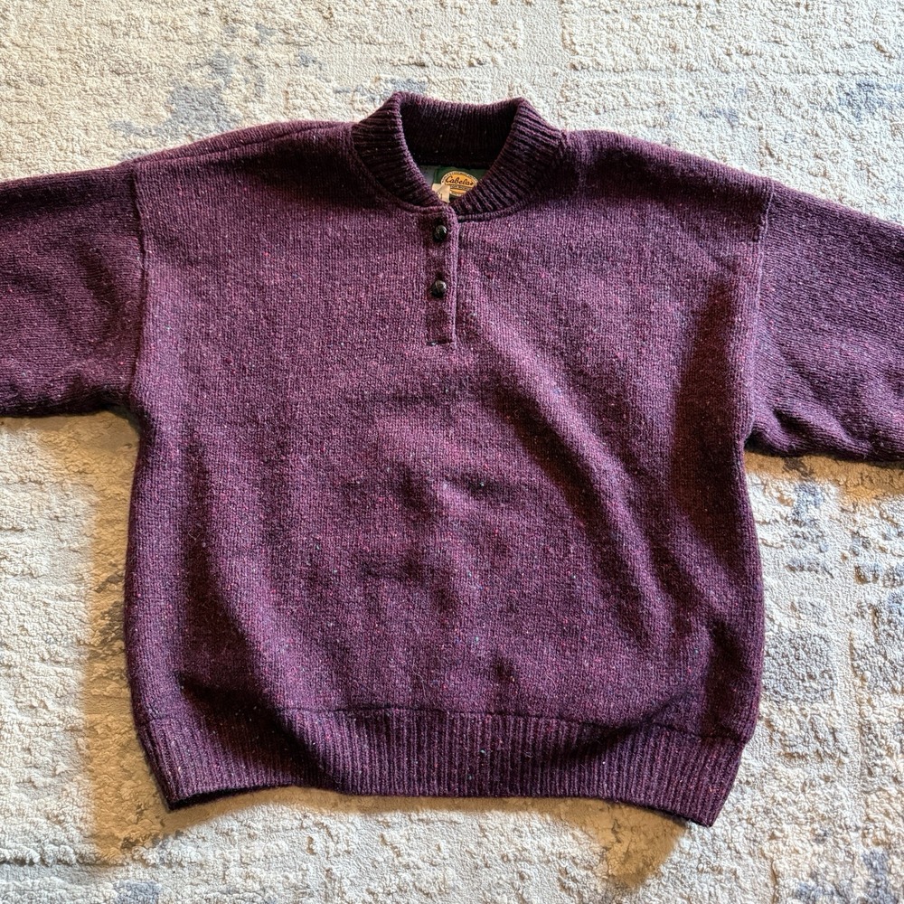 Cabelas Womens XL Gore Windstopper Wool Henley Sweater Plum Elbow Patches USA